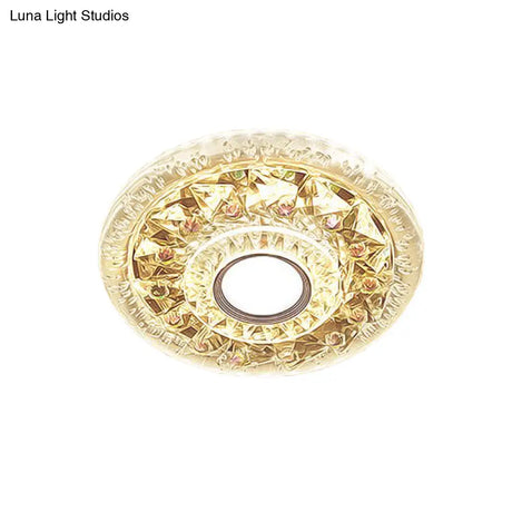 Simple Clear Crystal Flush Mount Ceiling Light With Mini Led - Round Shape