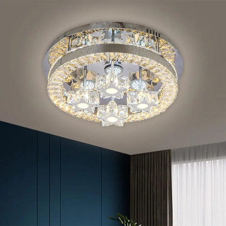 Simple Clear Crystal Led Flush Light Fixture For Living Room - Halo Design / A