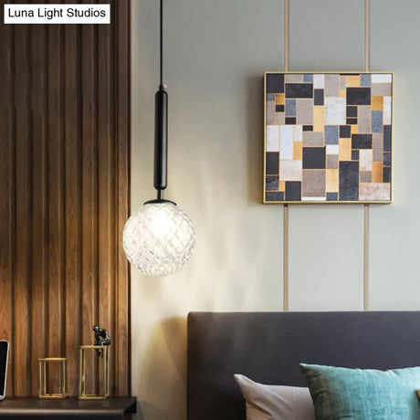 Simple Clear Glass Ball Pendant Lamp - 1-Light Suspension Lighting For Bedroom