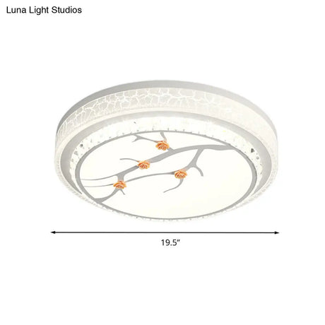 Simple Crystal Drum Ceiling Flush Mount - White Led Light For Bedroom (White/3 Color A/B)