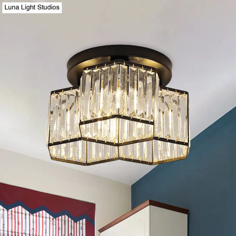 Simple Crystal Hexagonal Flush Mount Light Fixture For Bedroom - Black 3/7 Heads Ceiling Lighting