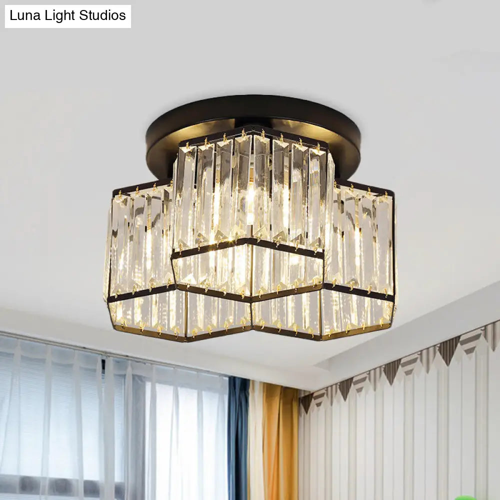 Simple Crystal Hexagonal Flush Mount Light Fixture For Bedroom - Black 3/7 Heads Ceiling Lighting 3