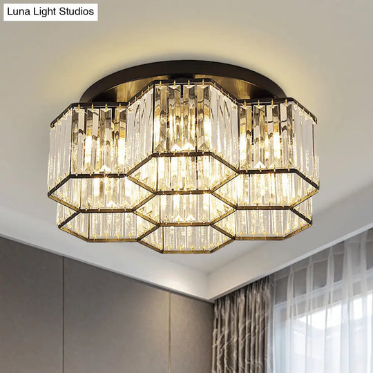 Simple Crystal Hexagonal Flush Mount Light Fixture For Bedroom - Black 3/7 Heads Ceiling Lighting 7