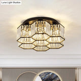 Simple Crystal Hexagonal Flush Mount Light Fixture For Bedroom - Black 3/7 Heads Ceiling Lighting