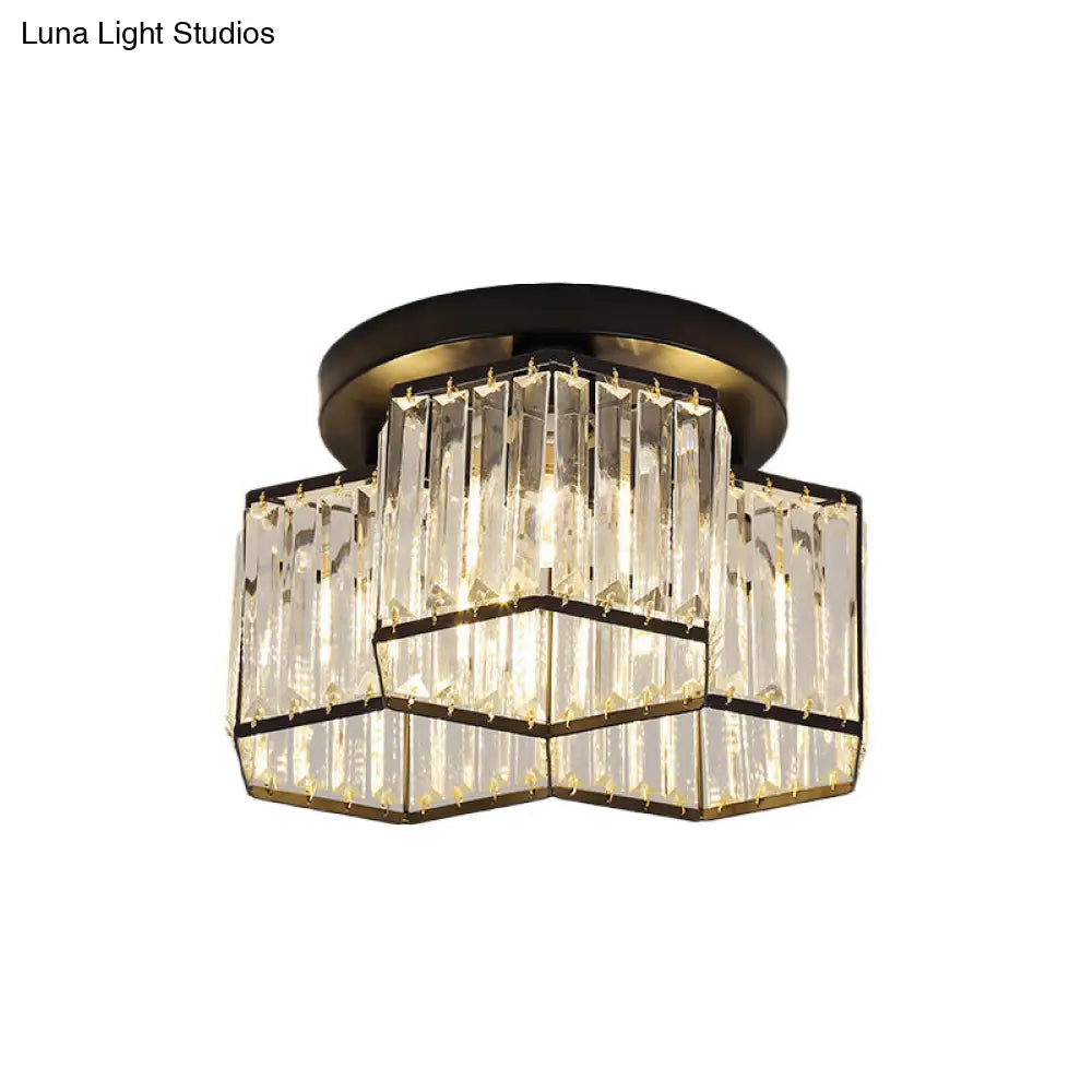 Simple Crystal Hexagonal Flush Mount Light Fixture For Bedroom - Black 3/7 Heads Ceiling Lighting