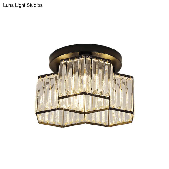 Simple Crystal Hexagonal Flush Mount Light Fixture For Bedroom - Black 3/7 Heads Ceiling Lighting