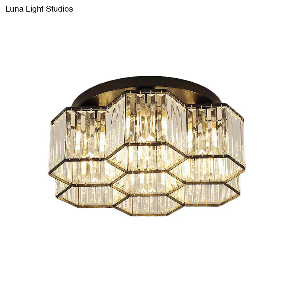 Simple Crystal Hexagonal Flush Mount Light Fixture For Bedroom - Black 3/7 Heads Ceiling Lighting