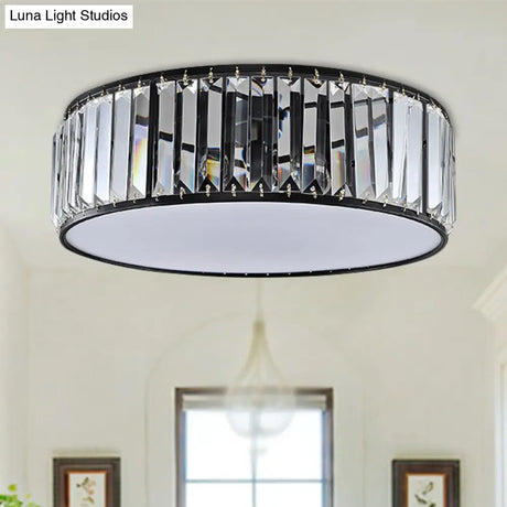 Simple Crystal-Shaded Drum Flush Mount Lamp - Black/Bronze 3/4/5-Light Fixture For Bedrooms Ceiling