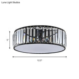 Simple Crystal-Shaded Drum Flush Mount Lamp - Black/Bronze 3/4/5-Light Fixture For Bedrooms Ceiling