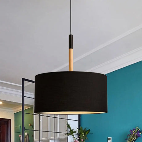 Simple Drum Pendant Light Kit - Fabric Shade 1 10’/16’ Dia In White/Black Black / 10’