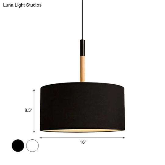 Simple Drum Pendant Light Kit - Fabric Shade 1 10’/16’ Dia In White/Black