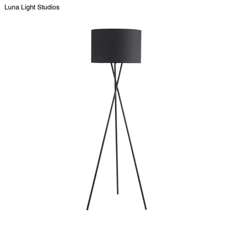 Simple Fabric Drum Shade Floor Reading Lamp With Tripod Stand - White/Black 1 Light