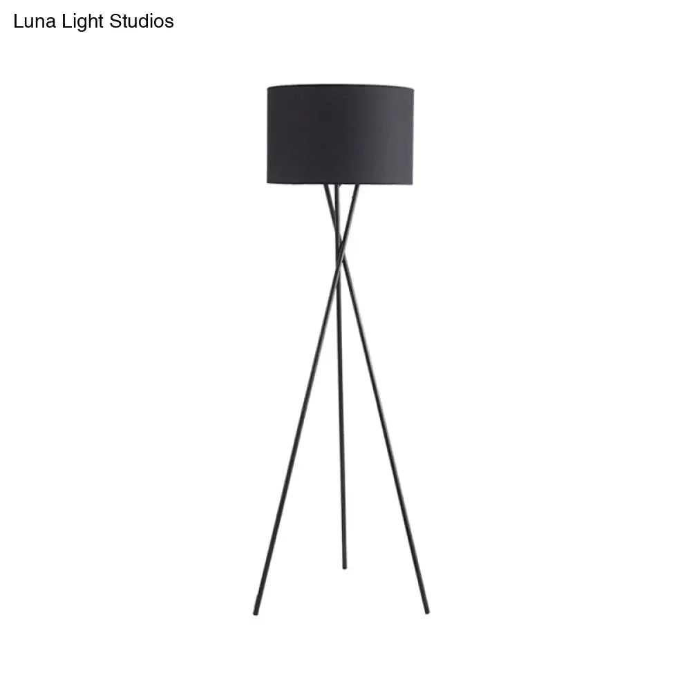 Simple Fabric Drum Shade Floor Reading Lamp With Tripod Stand - White/Black 1 Light