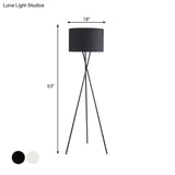 Simple Fabric Drum Shade Floor Reading Lamp With Tripod Stand - White/Black 1 Light