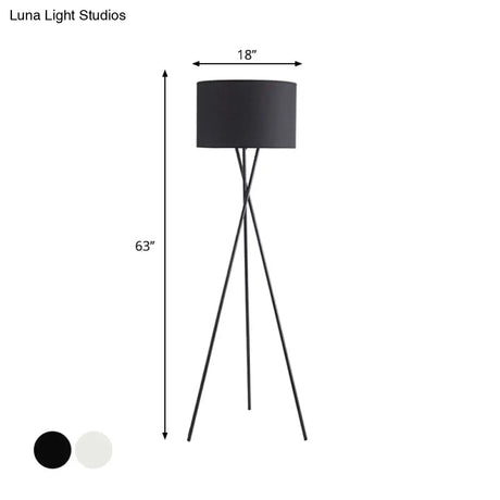 Simple Fabric Drum Shade Floor Reading Lamp With Tripod Stand - White/Black 1 Light