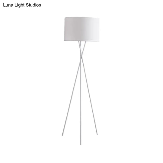 Simple Fabric Drum Shade Floor Reading Lamp With Tripod Stand - White/Black 1 Light