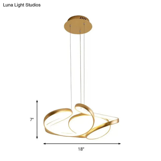 Acrylic Wave Chandelier - Simple Gold/Coffee Led Hanging Lamp For Dining Room 14/19.5 Wide