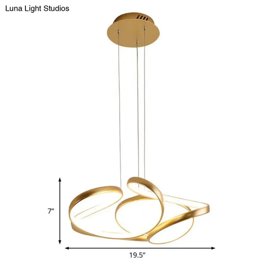 Acrylic Wave Chandelier - Simple Gold/Coffee Led Hanging Lamp For Dining Room 14/19.5 Wide