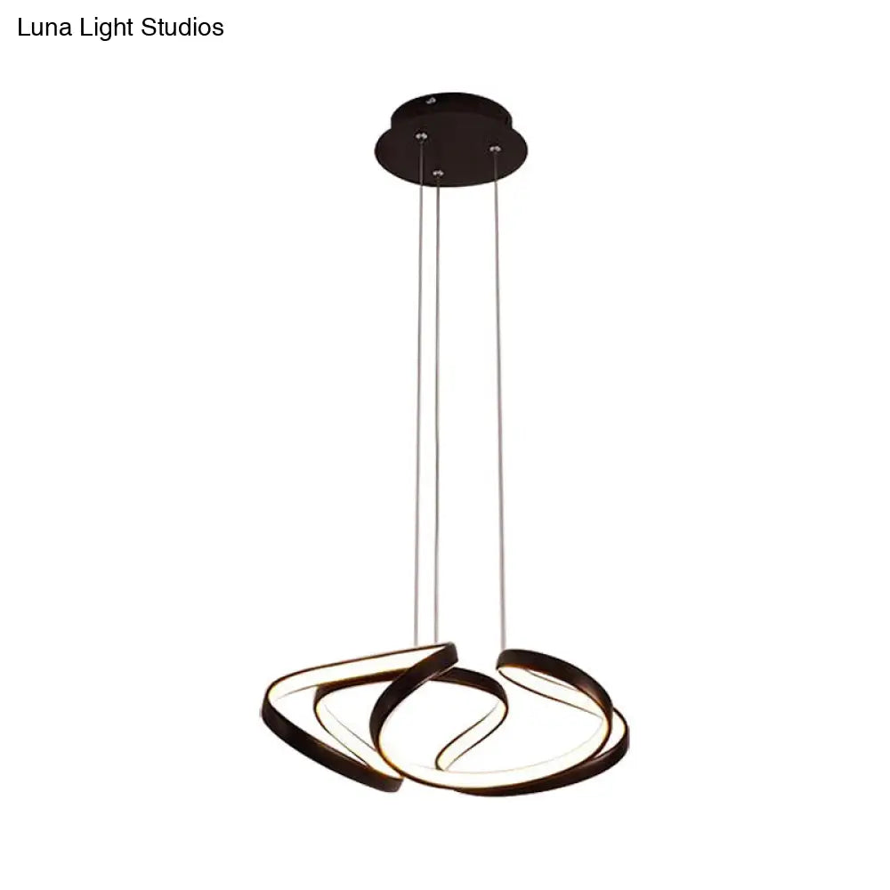 Acrylic Wave Chandelier - Simple Gold/Coffee Led Hanging Lamp For Dining Room 14/19.5 Wide