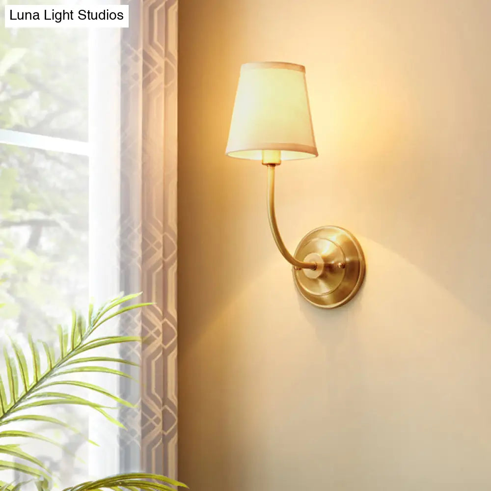 Simple Gold Conic Wall Lamp: 1-Light Foyer Lighting Fixture With Fabric Shade