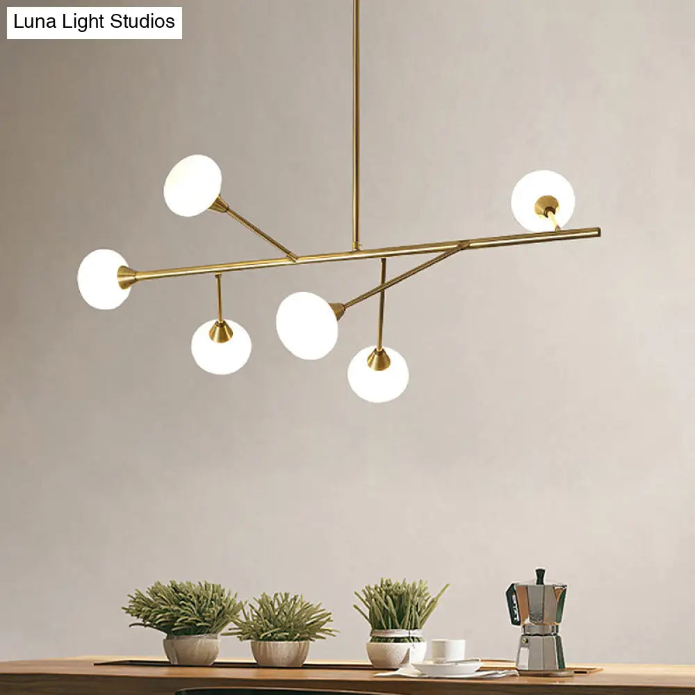 Simple Iron 6-Bulb Hanging Chandelier In Brass - Branch Pendant Light For Living Room