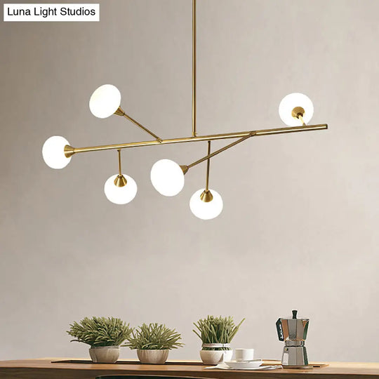 Simple Iron 6-Bulb Hanging Chandelier In Brass - Branch Pendant Light For Living Room