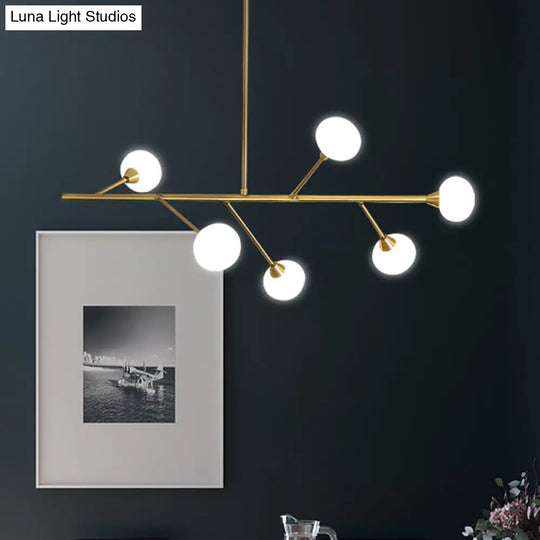 Simple Iron 6-Bulb Hanging Chandelier In Brass - Branch Pendant Light For Living Room