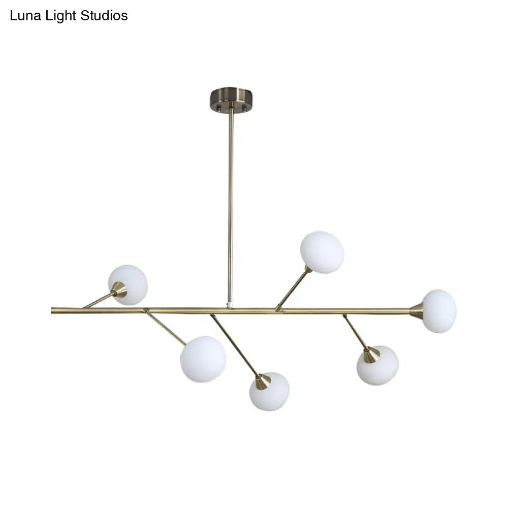 Simple Iron 6-Bulb Hanging Chandelier In Brass - Branch Pendant Light For Living Room