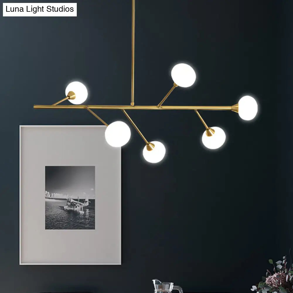 Simple Iron Branch Pendant Light Fixture - 6-Bulb Brass Chandelier For Living Room