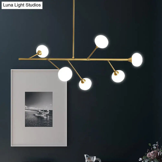 Simple Iron Branch Pendant Light Fixture - 6-Bulb Brass Chandelier For Living Room