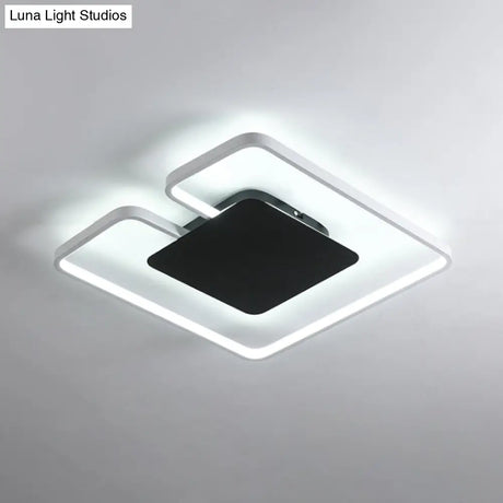 Simple Iron Led Flushmount Ceiling Fixture With Gap Design For Bedroom - Square Frame Thin