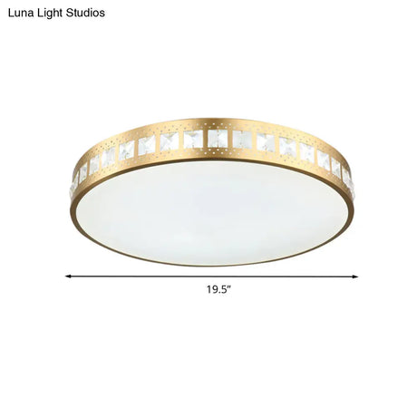 Simple K9 Crystal Gold Drum Ceiling Light - Led Flush Mount Fixture (16’/19.5’/23.5’) 3 Color
