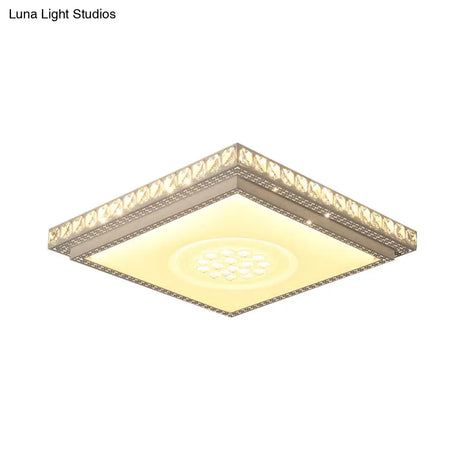 Simple Led White Flush Mount Ceiling Light For Bedroom - Crystal Block Round/Square Fixture