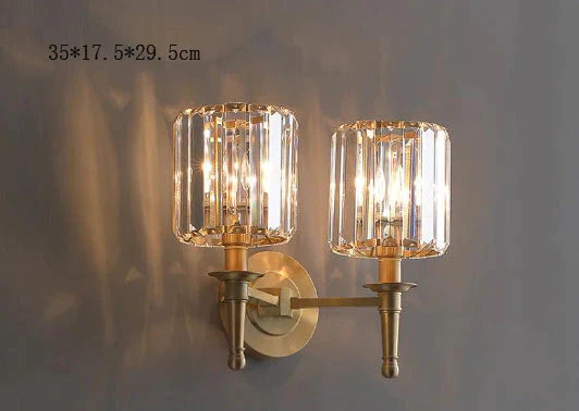 Applique murale en cuivre de chambre à coucher en cristal de luxe à lumière simple