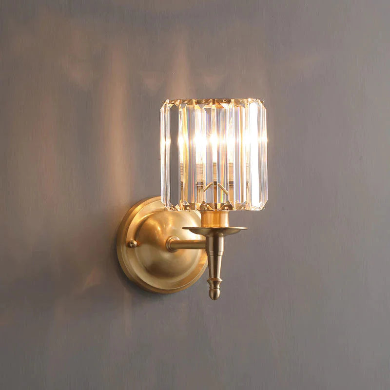 Applique murale en cuivre de chambre à coucher en cristal de luxe à lumière simple
