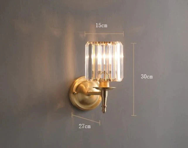 Applique murale en cuivre de chambre à coucher en cristal de luxe à lumière simple