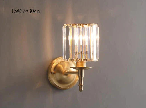 Applique murale en cuivre de chambre à coucher en cristal de luxe à lumière simple