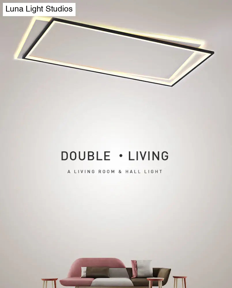 Simple Metal Led Flush Ceiling Light Fixture Black-White Rectangular Design