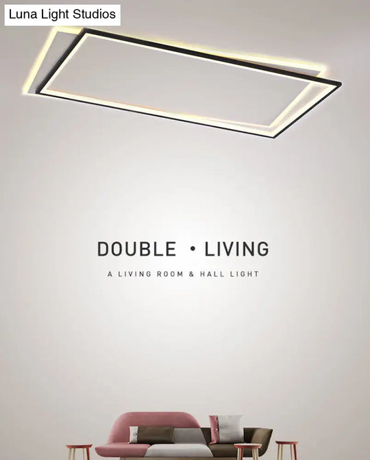 Simple Metal Led Flush Ceiling Light Fixture Black-White Rectangular Design