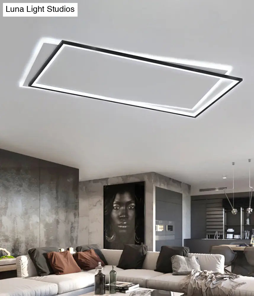 Simple Metal Led Flush Ceiling Light Fixture Black-White Rectangular Design