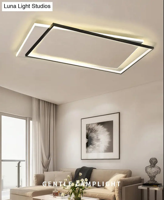 Simple Metal Led Flush Ceiling Light Fixture Black-White Rectangular Design