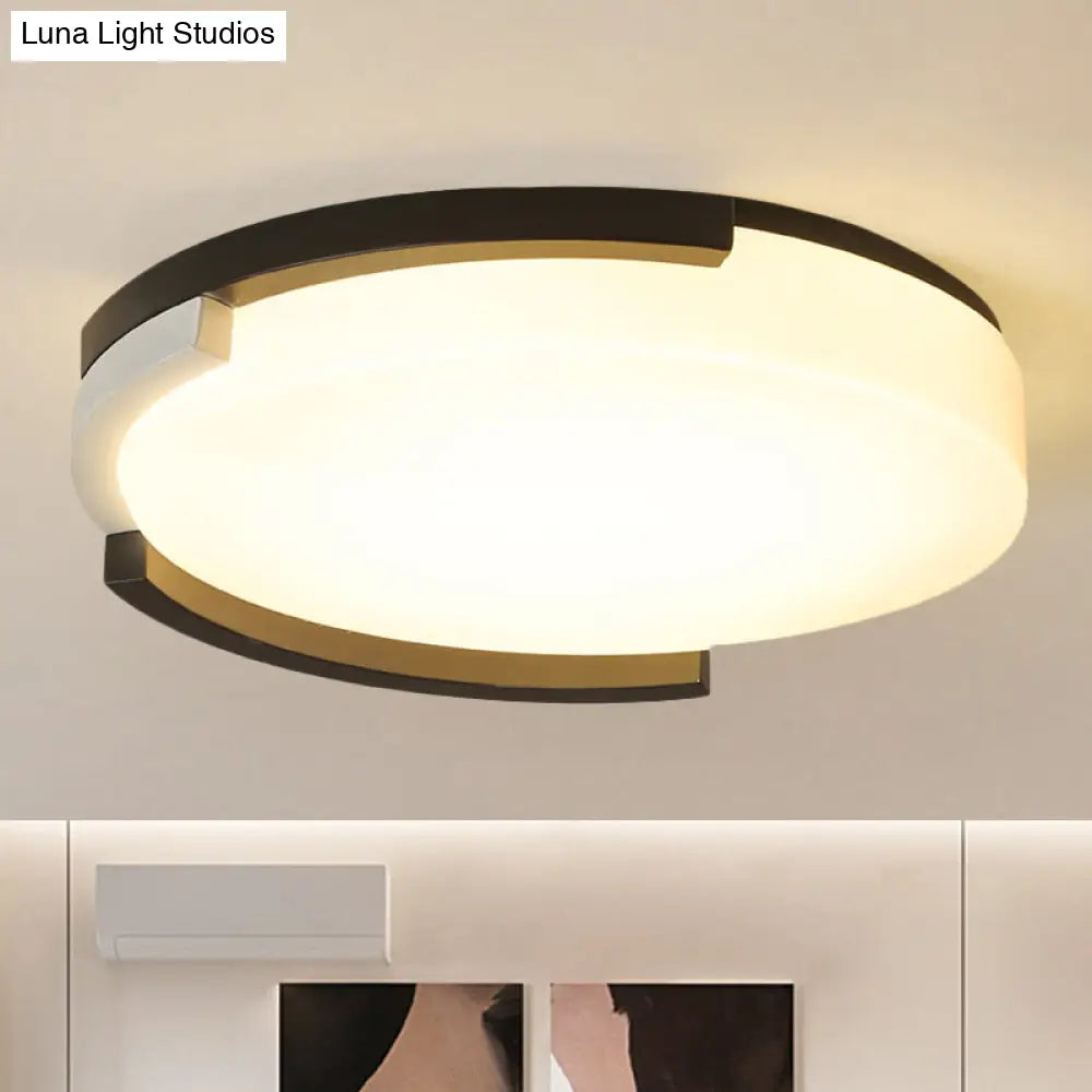 Simple Metal Led Flush Ceiling Light With Acrylic Diffuser In Black/White 16.5’/20.5’ Wide -