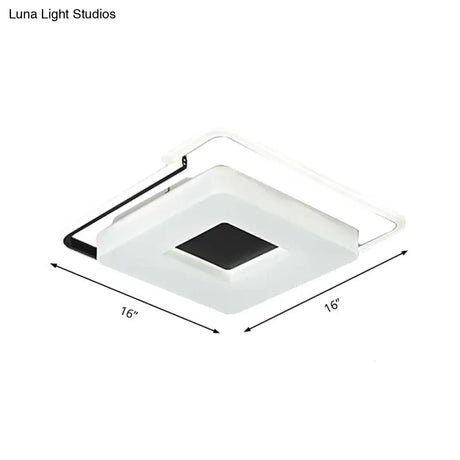 Simple Round/Square Flush Ceiling Light: 16’/19.5’ Wide Acrylic Shaded Black And White Fixture