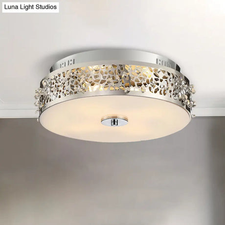 Simple Silver Crystal Flushmount With 4 Lights - Ideal For Bedrooms