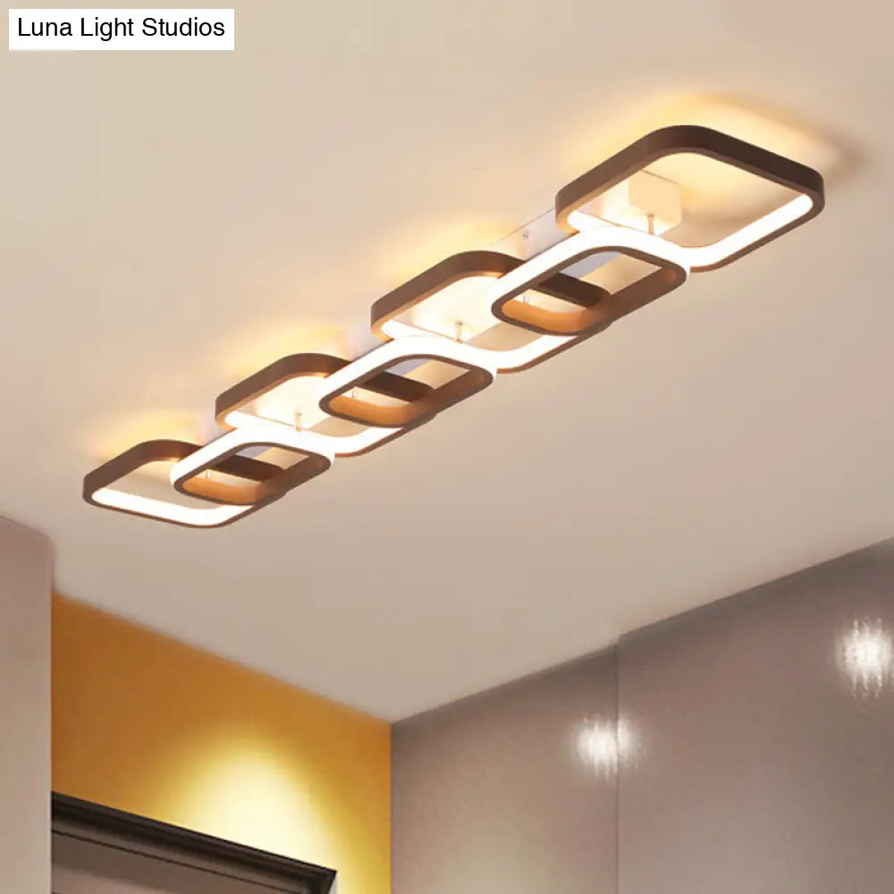 Simple Square Flush Mount Ceiling Lamp - Brown/Warm White 2/3/4 Heads Ideal For Hallways