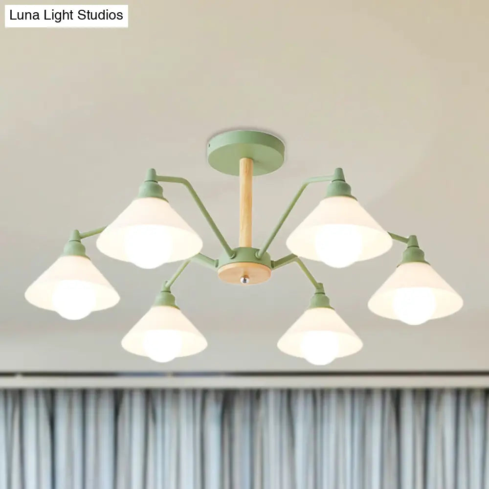 Simple Style 6-Light Metal Chandelier For Living Room With Conical Shade