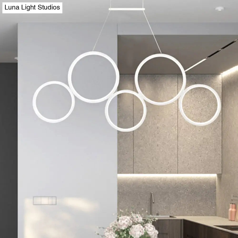 Acrylic Multi Rings Chandelier - Simple Style 3/5 Lights White/Coffee Ideal Kitchen Hanging Light