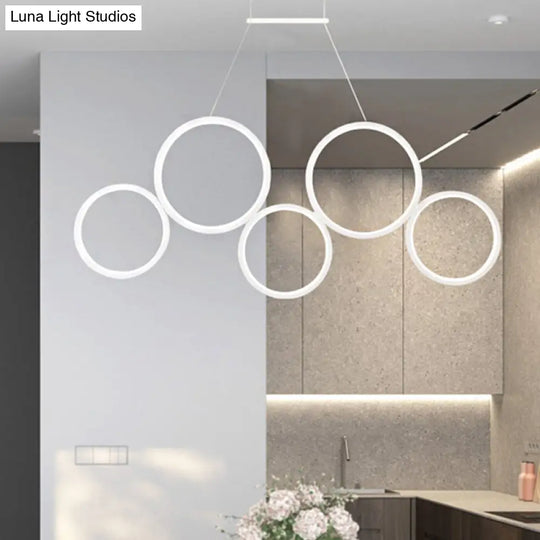 Simple Style Acrylic Multi-Ring Chandelier Lamp With 3/5 Lights - White/Coffee Hanging Light