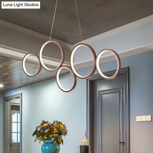 Simple Style Acrylic Multi-Ring Chandelier Lamp With 3/5 Lights - White/Coffee Hanging Light