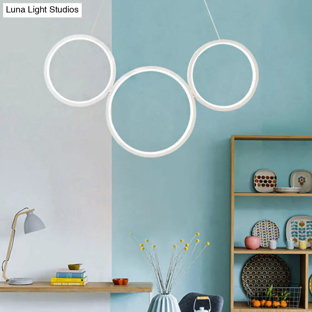 Simple Style Acrylic Multi-Ring Chandelier Lamp With 3/5 Lights - White/Coffee Hanging Light